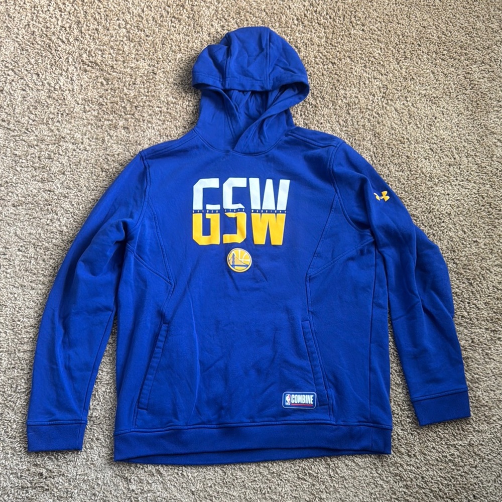 EUC Men’s Under Armour NBA Blue/Yellow Golden State Warriors Pullover Hoodie XL